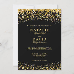 Invitation Parties scintillant Or de luxe sur Noir Elegant We