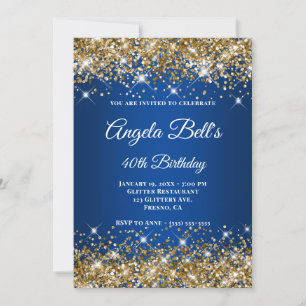 Invitation Parties scintillant Or Deep Blue Ombre Fancy Monog