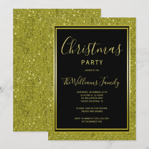 Invitation Parties scintillant Or élégant, Soirée de Noël enc