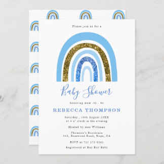 Invitation Parties scintillant or et bleu joli Baby shower ar