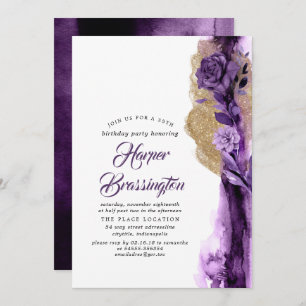 Invitation Parties scintillant or et Plum violet fête d'anniv