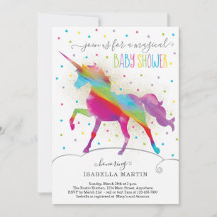 Invitation Parties scintillant or et Rainbow Unicorn Girls Ba