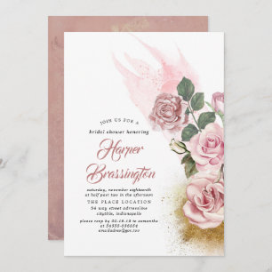 Invitation Parties scintillant or et Rose Dusty Fête des mari