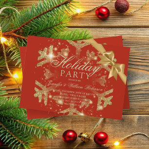 Invitation Parties scintillant or et ruban   Noël