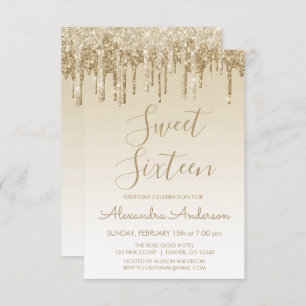 Invitation Parties scintillant or étincelle Sweet sixteen ann