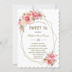 Invitation Parties scintillant or flush Blush Sweet sixteen