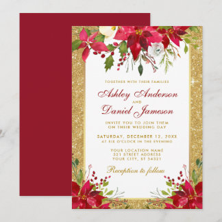 Invitation Parties scintillant or Mariage de vacances Rouge F