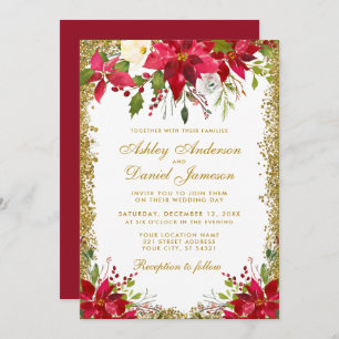 Invitation Parties scintillant or Mariage vacances Floral Rou