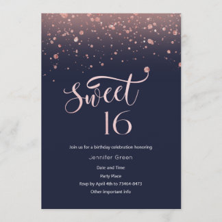 Invitation Parties scintillant or marine et Rose Sweet 16 Inv