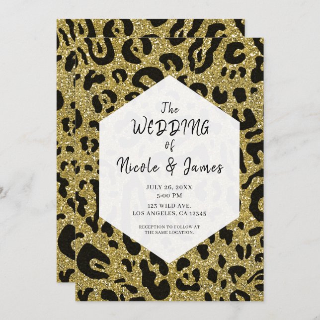 Invitation Parties scintillant or noir Cheetah Leopard Chic M (Devant / Derrière)