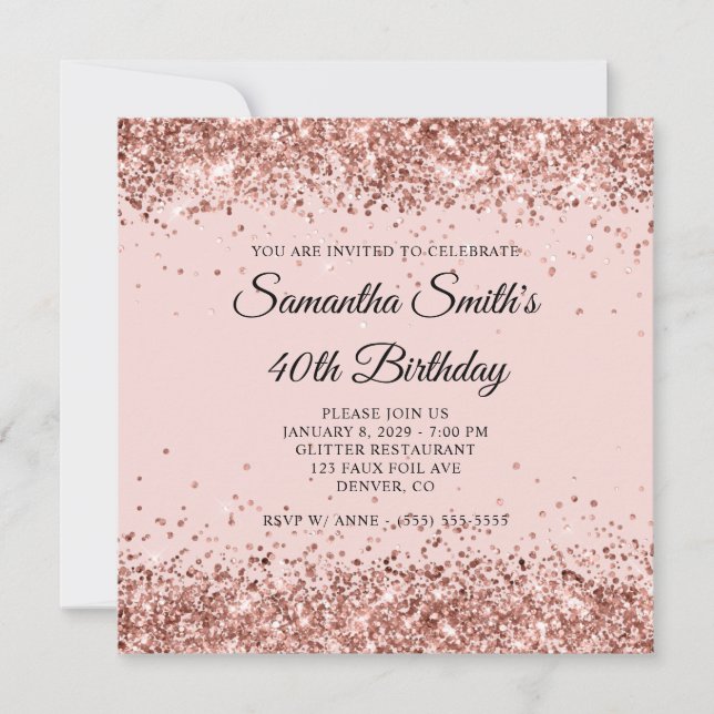 Invitation Parties scintillant or rose Blush 40e anniversaire (Devant)