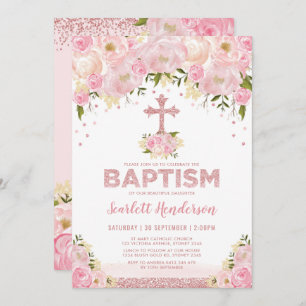 Invitation Parties scintillant or rose Blush rose Floral Girl