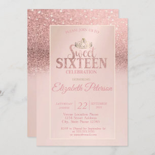 Invitation Parties scintillant or rose Bokeh Ombre, Tiara Swe