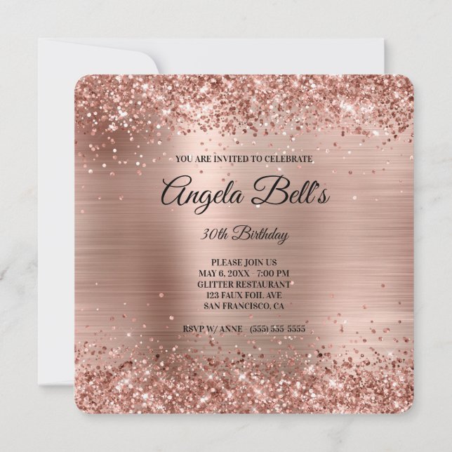 Invitation Parties scintillant or rose brossé Foil Fancy Mono (Dos)