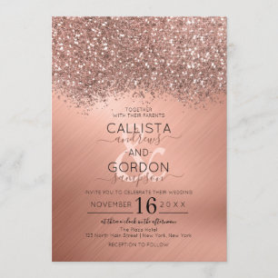 Invitation Parties scintillant or Rose de luxe Confetti Maria
