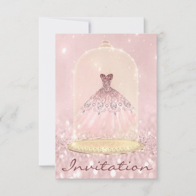 Invitation Parties scintillant Or rose Diamant Robe Douce 16e (Devant)