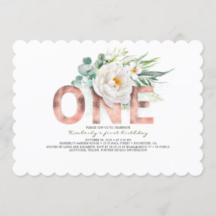 Invitation Parties scintillant or rose et fleurs blanches 1er