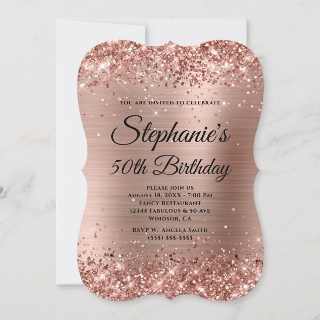 Invitation Parties scintillant or rose et Foil fantaisie Mono (Devant)