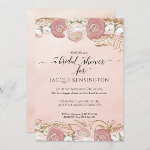 Invitation Parties scintillant or rose Fête des mariées flora