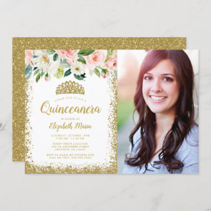 Invitation Parties scintillant or rose Floral Tiara Quinceane