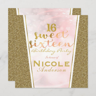 Invitation Parties scintillant or rose glam Sweet 16 Annivers