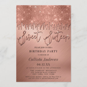 Invitation Parties scintillant or Rose glamour Pixels Sweet 1