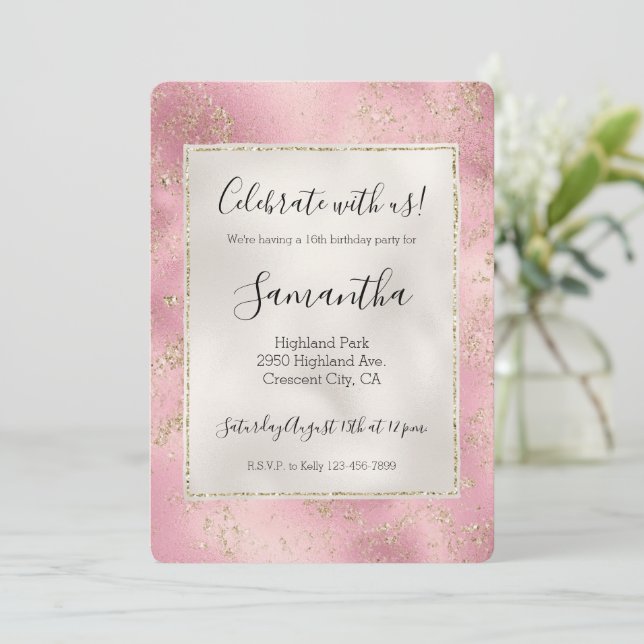 Invitation Parties scintillant or rose Glitz Pearl blanc (Debout devant)