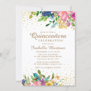 Invitation Parties scintillant or rose jaune bleu Floral Quin