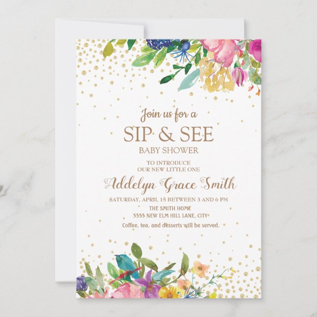 Invitation Parties scintillant or rose jaune bleu floral Voir (Devant)