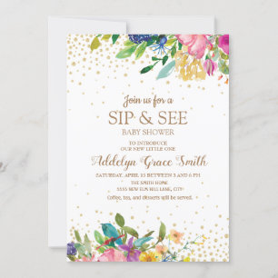 Invitation Parties scintillant or rose jaune bleu floral Voir