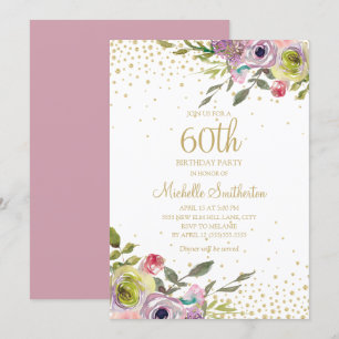 Invitation Parties scintillant or rose jaune floral 60e anniv