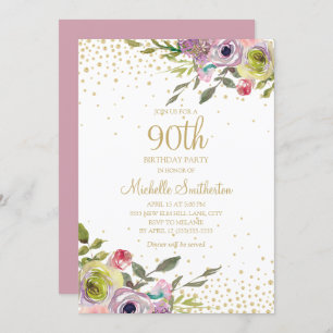Invitation Parties scintillant or rose jaune floral 90e anniv