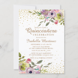 Invitation Parties scintillant or rose jaune Floral Quinceañe