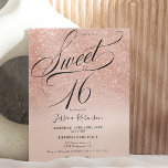 Invitation parties scintillant or rose ombre chic script rose<br><div class="desc">parties scintillant en or rose ombre scintille girly élégant Sweet 16 anniversaire fête,  avec une élégante brosse de calligraphie de script chic. Ajouter votre photo</div>