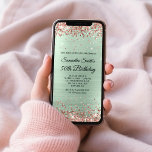 Invitation Parties scintillant or rose Pale Mint Foil 50e ann<br><div class="desc">Une invitation glamour à 50ème anniversaire pour elle pour l'impression ou le téléchargement numérique. Faux brillante parties scintillant en or rose contre un arrière - plan en feuille de métal brossé à la menthe pâle. Customisez la calligraphie et les styles de police, la couleur et la taille nécessaires pour créer...</div>