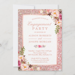 Invitation Parties scintillant or rose Pink Floral Engagement