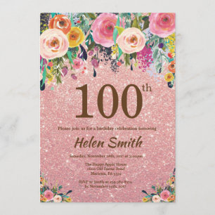 Invitation Parties scintillant or rose rose floral 100e anniv