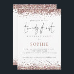 Invitation Parties scintillant or Rose tendance Vingt Premièr<br><div class="desc">Trendy Rose Gold Parties scintillant Twenty First Party. Glam pour votre 21ème célébration avec une bordure de parties scintillant rose en faux or est au sommet de chaque côté. Twenty First est dans un script design et moderne et le reste du texte que vous pouvez facilement personnaliser.</div>
