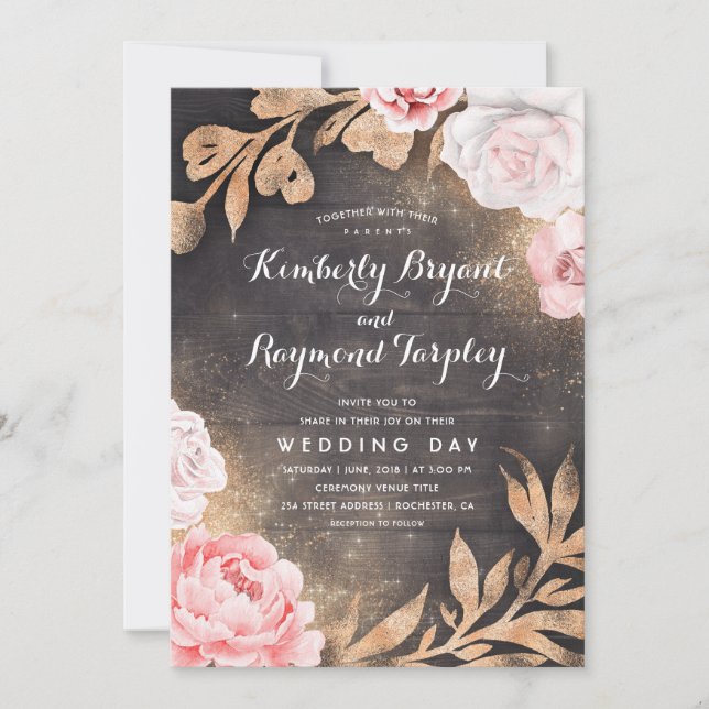 Invitation Parties scintillant or | Rustic Country Floral Mar (Devant)