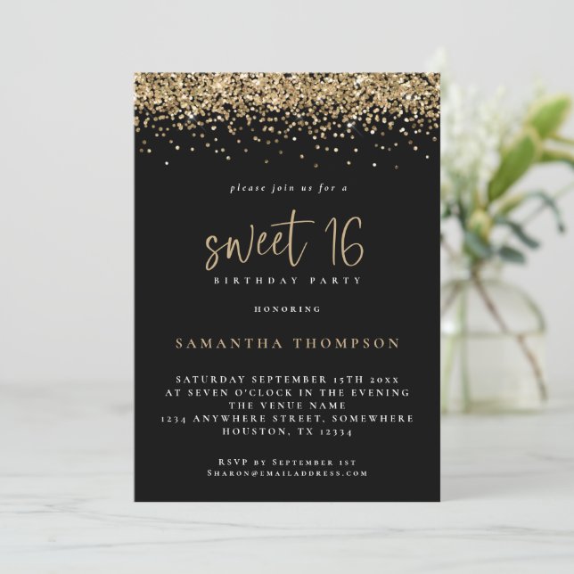 Invitation Parties scintillant Or tendance Sweet 16 Anniversa (Debout devant)