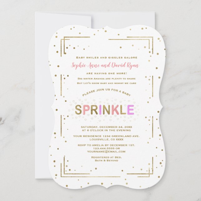 Invitation Parties scintillant or unique  SPRINKLE Baby showe (Devant)