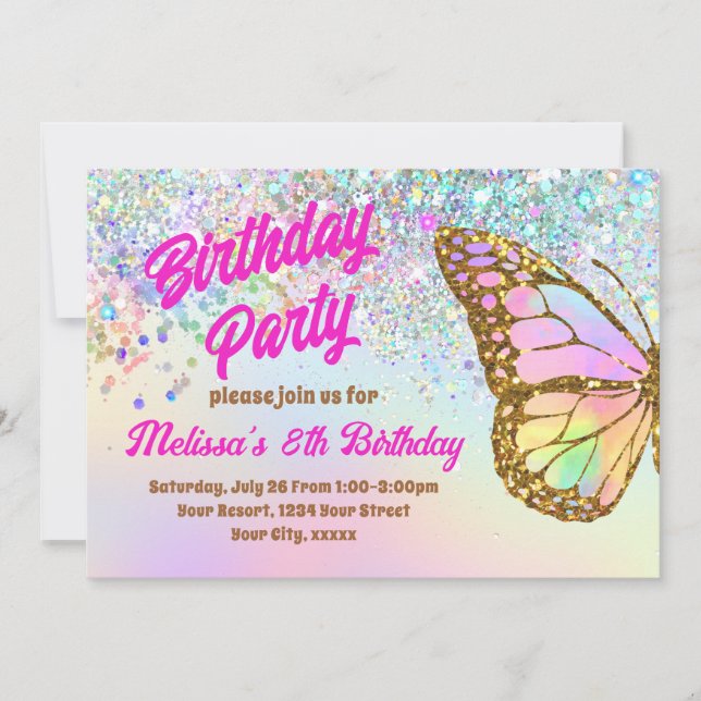 Invitation Parties scintillant papillon Anniversaire Invitati (Devant)