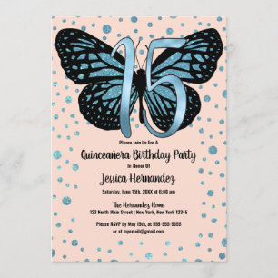 Invitation Parties scintillant papillon bleu rose Confetti Qu