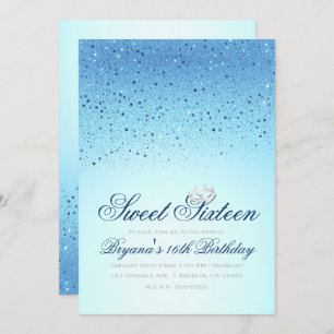 Invitation Parties scintillant parfumée bleue Crown Sweet 16 