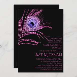 Invitation Parties scintillant Peacock Plume rose Bat mitzvah