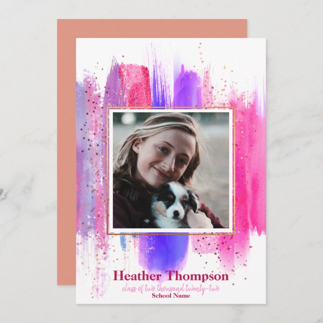 Invitation Parties scintillant peinte rose et violet étincell (Devant / Derrière)