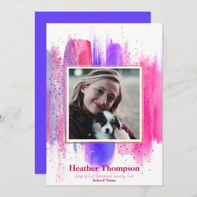 Invitation Parties scintillant peinte rose et violet étincell (Devant / Derrière)