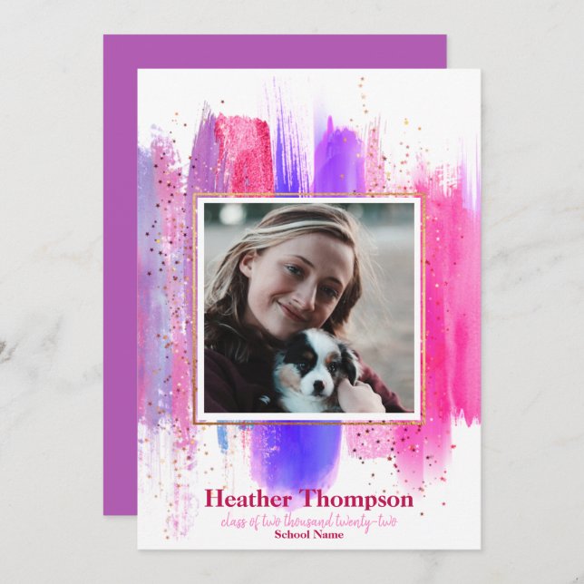 Invitation Parties scintillant peinte rose et violet étincell (Devant / Derrière)