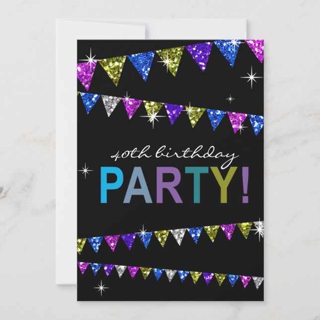 Invitation Parties scintillant Pennant Flags 40e anniversaire (Devant)