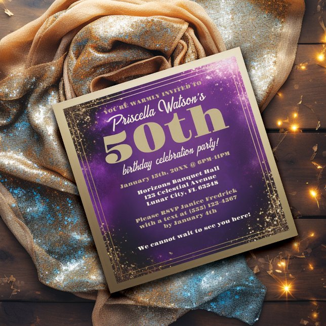 Invitation Parties scintillant pétillante Purple et Gold Anni (Purple and Gold 50th Birthday Party Invitations)